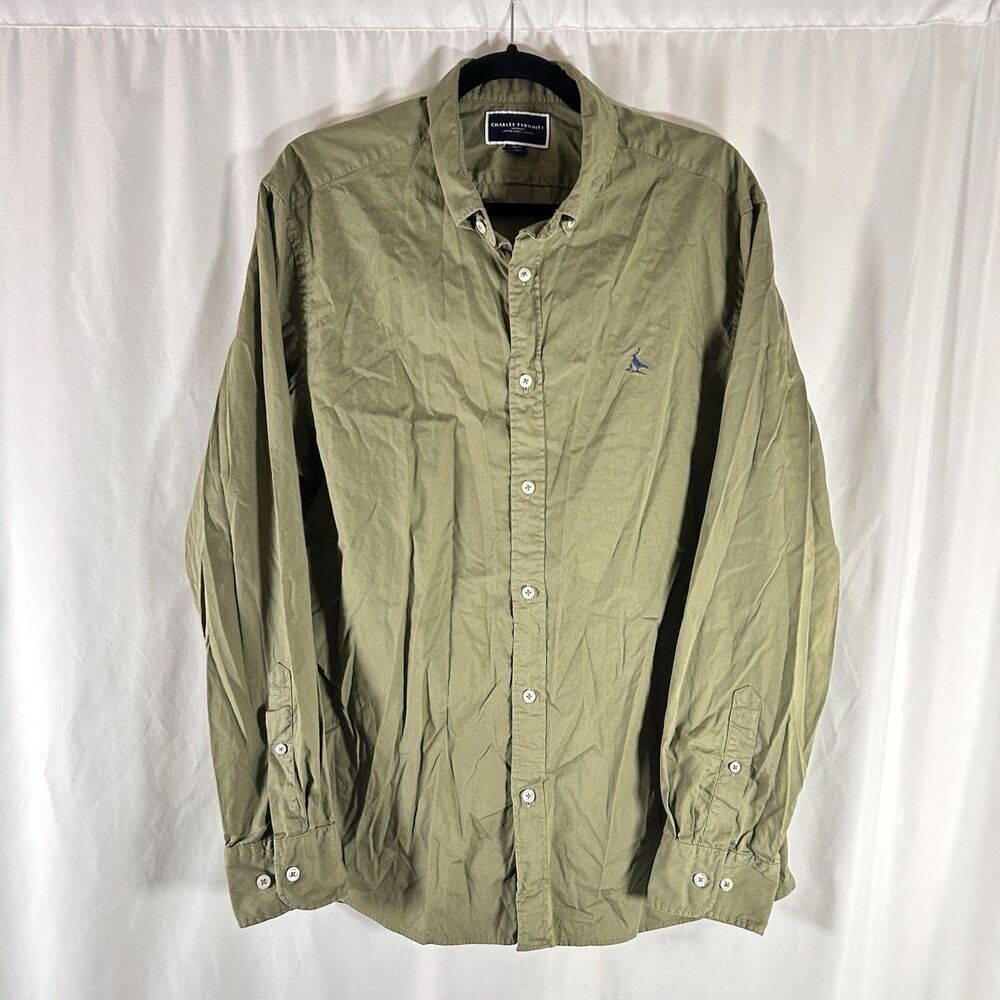 Charles Tyrwhitt Shirt Men's Large Green Slim Fit Long Sleeve Button Up Cotton